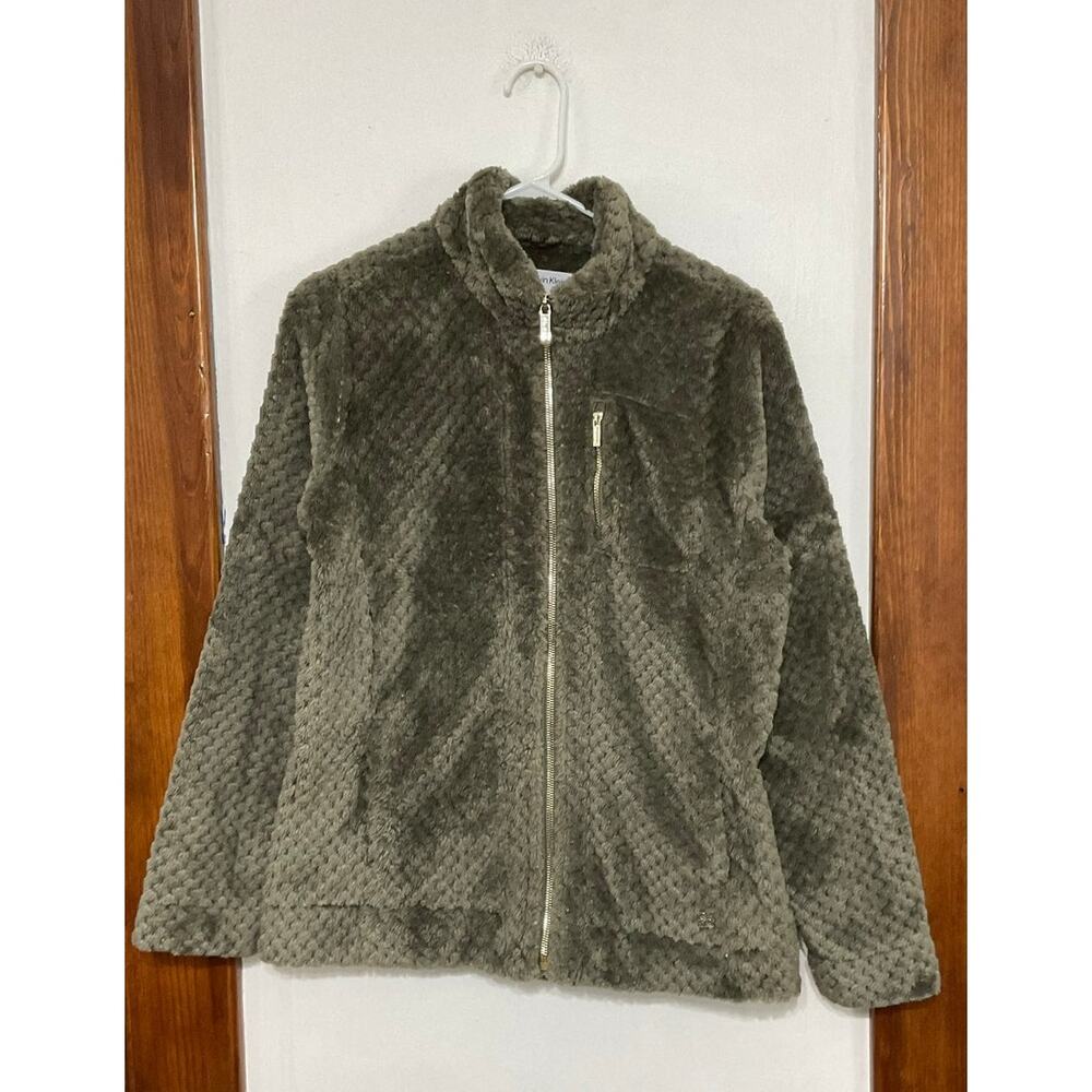 Calvin Klein Green Fuzzy Fleece Full-Zip Jacket Size Medium Teddy Bear - Picture 7 of 7